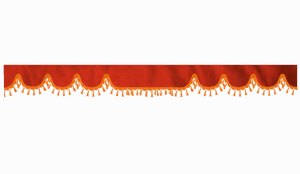 Wildlederoptik Lkw Scheibenbord&uuml;re mit Quastenbommel, doppelt verarbeitet rot orange Wellenform 23 cm