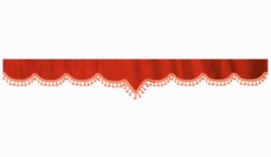 Wildlederoptik Lkw Scheibenbord&uuml;re mit Quastenbommel, doppelt verarbeitet rot orange V-Form 23 cm