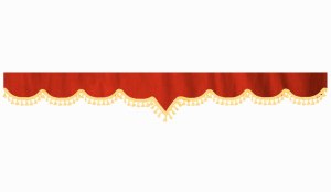 Wildlederoptik Lkw Scheibenbord&uuml;re mit Quastenbommel, doppelt verarbeitet rot gelb V-Form 23 cm