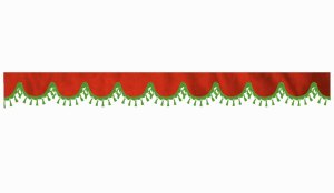 Wildlederoptik Lkw Scheibenbordüre mit Quastenbommel, doppelt verarbeitet rot grün Bogenform 23 cm