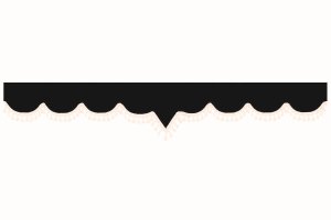 Skivb&aring;rd i mockalook med tofs och pompom, dubbelbearbetad antracit-svart-vit V-form 18 cm