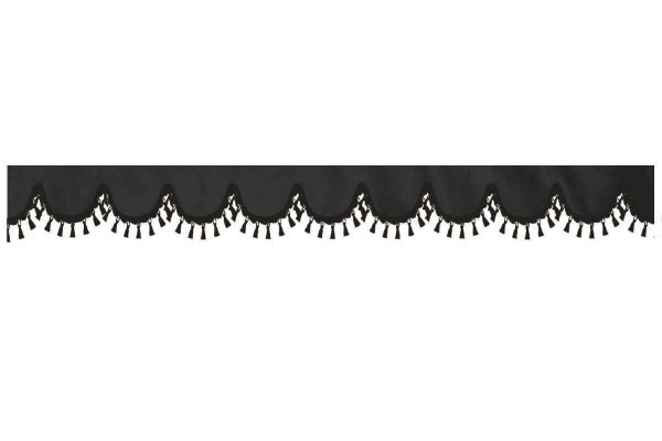Skivbård i mockalook med tofsad pompom, dubbelarbetad antracit-svart svart böjd form 18 cm