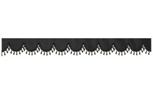 Skivbård i mockalook med tofsad pompom, dubbelarbetad antracit-svart svart böjd form 18 cm