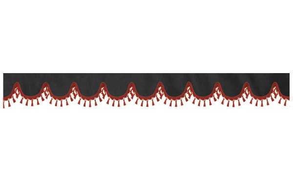 Wildlederoptik Lkw Scheibenbordüre mit Quastenbommel, doppelt verarbeitet anthrazit-schwarz rot Bogenform 18 cm