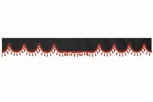 Skivbård med tofsad pompom, dubbelarbetad antracit-svart röd Vågformad 18 cm