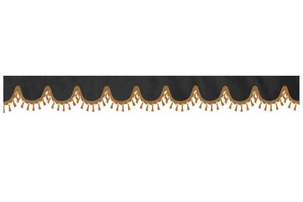 Disco in camoscio con pompon in nappe, doppia lavorazione antracite-nero caramello, forma ad arco 18 cm