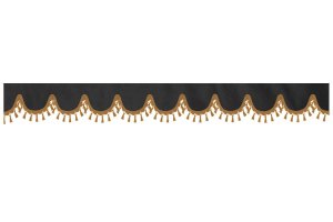 Skivbård i mockalook med tofsad pompom, dubbelarbetad antracit-svart karamell Bågform 18 cm
