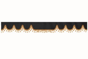Wildlederoptik Lkw Scheibenbordüre mit Quastenbommel, doppelt verarbeitet anthrazit-schwarz caramel Wellenform 18 cm