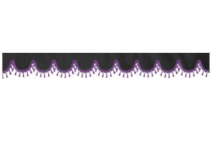 Wildlederoptik Lkw Scheibenbord&uuml;re mit Quastenbommel, doppelt verarbeitet anthrazit-schwarz flieder Bogenform 18 cm