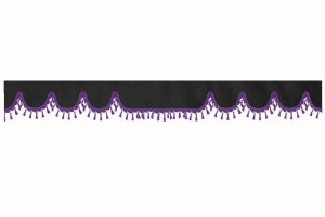 Skivbård med tofsad pompom, dubbelarbetad antracit-svart lila vågform 18 cm