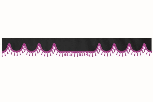 Wildlederoptik Lkw Scheibenbordüre mit Quastenbommel, doppelt verarbeitet anthrazit-schwarz pink Wellenform 18 cm