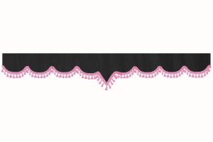 Disco in camoscio con pompon in nappina, doppia lavorazione rosa antracite-nero, forma a V 18 cm