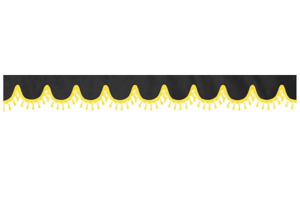 Suedé-effekt lorry skivbård med tofsad pompom, dubbelarbetad antracit-svart gul böjd form 18 cm