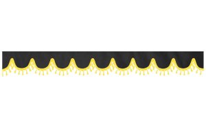 Wildlederoptik Lkw Scheibenbord&uuml;re mit Quastenbommel, doppelt verarbeitet anthrazit-schwarz gelb Bogenform 18 cm