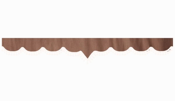 Wildlederoptik Lkw Scheibenbordüre mit Quastenbommel, doppelt verarbeitet grizzly weiß V-Form 18 cm