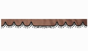 Wildlederoptik Lkw Scheibenbord&uuml;re mit Quastenbommel, doppelt verarbeitet grizzly schwarz Wellenform 18 cm
