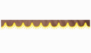 Wildlederoptik Lkw Scheibenbord&uuml;re mit Quastenbommel, doppelt verarbeitet grizzly gelb Bogenform 18 cm