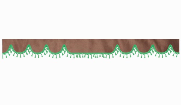 Wildlederoptik Lkw Scheibenbordüre mit Quastenbommel, doppelt verarbeitet grizzly grün Wellenform 18 cm