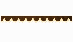 Wildlederoptik Lkw Scheibenbord&uuml;re mit Quastenbommel, doppelt verarbeitet dunkelbraun beige Bogenform 18 cm