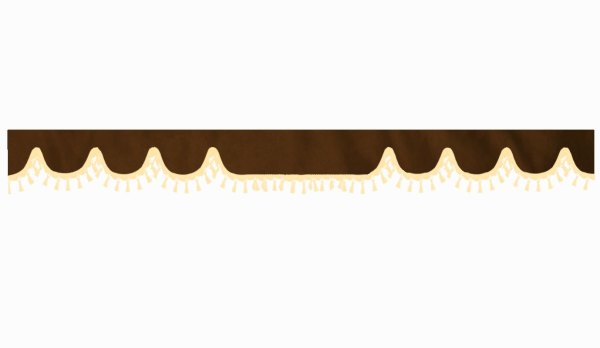 Disco in camoscio con pompon in nappina, doppia lavorazione, marrone scuro, beige, a forma di onda 18 cm