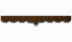 Wildlederoptik Lkw Scheibenbord&uuml;re mit Quastenbommel, doppelt verarbeitet dunkelbraun schwarz V-Form 18 cm