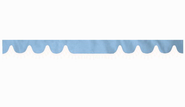Skivbård med tofs och pompom, dubbelbearbetad ljusblå vit vågform 18 cm