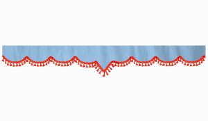 Wildlederoptik Lkw Scheibenbordüre mit Quastenbommel, doppelt verarbeitet hellblau rot V-Form 18 cm