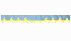 Disco in camoscio con pompon in nappina, doppia lavorazione azzurro giallo a forma di onda 18 cm