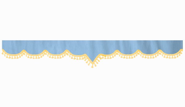 Disco in camoscio con pompon in nappina, doppia lavorazione blu chiaro giallo a forma di V 18 cm