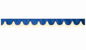 Wildlederoptik Lkw Scheibenbordüre mit Quastenbommel, doppelt verarbeitet dunkelblau beige Bogenform 18 cm
