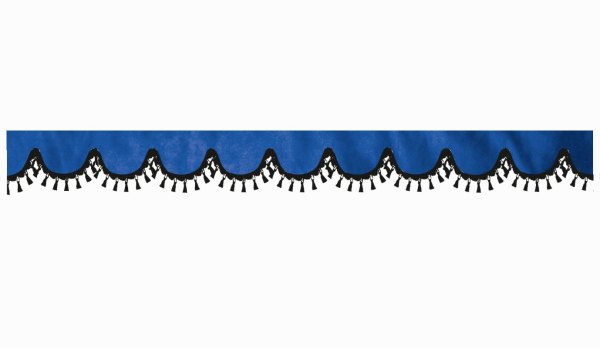 Wildlederoptik Lkw Scheibenbordüre mit Quastenbommel, doppelt verarbeitet dunkelblau schwarz Bogenform 18 cm
