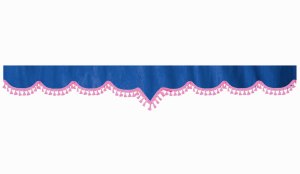 Wildlederoptik Lkw Scheibenbordüre mit Quastenbommel, doppelt verarbeitet dunkelblau pink V-Form 18 cm