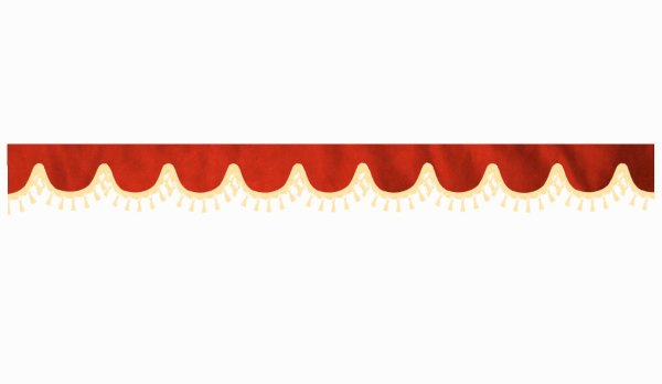 Disco bordo camion effetto scamosciato con pompon in nappina, doppia lavorazione rosso beige forma ad arco 18 cm