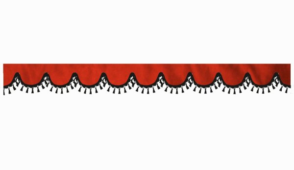 Wildlederoptik Lkw Scheibenbordüre mit Quastenbommel, doppelt verarbeitet rot schwarz Bogenform 18 cm