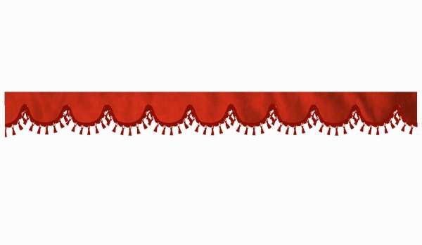 Wildlederoptik Lkw Scheibenbordüre mit Quastenbommel, doppelt verarbeitet rot bordeaux Bogenform 18 cm