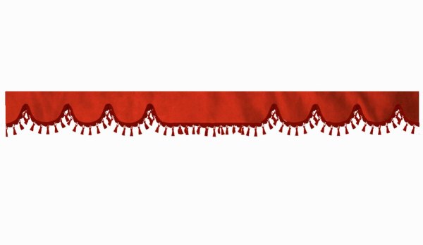 Wildlederoptik Lkw Scheibenbordüre mit Quastenbommel, doppelt verarbeitet rot bordeaux Wellenform 18 cm
