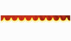 Wildlederoptik Lkw Scheibenbord&uuml;re mit Quastenbommel, doppelt verarbeitet rot gelb Bogenform 18 cm