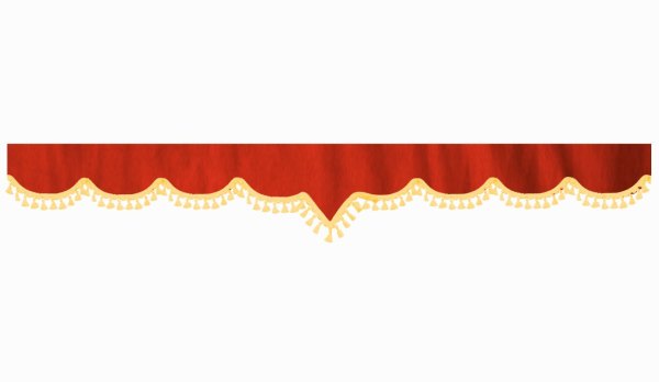Wildlederoptik Lkw Scheibenbordüre mit Quastenbommel, doppelt verarbeitet rot gelb V-Form 18 cm
