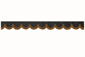 Suedélook lastbil vindruta kant med konstläderkant, dubbel finish antracit-svart karamell välvd form 23 cm
