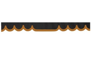 Wildlederoptik Lkw Scheibenbordüre mit Kunstlederkante, doppelt verarbeitet anthrazit-schwarz caramel Wellenform 23 cm
