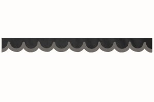 Bård i mockalook för lastbilsruta med kant i läderimitation, dubbelfärgad antracit-svart-grå bågform 23 cm