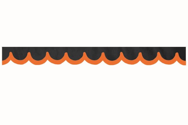 Wildlederoptik Lkw Scheibenbordüre mit Kunstlederkante, doppelt verarbeitet anthrazit-schwarz orange Bogenform 23 cm