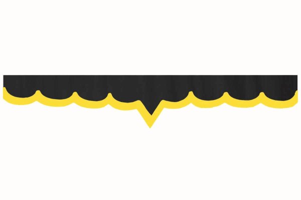 Wildlederoptik Lkw Scheibenbordüre mit Kunstlederkante, doppelt verarbeitet anthrazit-schwarz gelb V-Form 23 cm