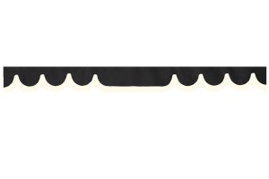 Wildlederoptik Lkw Scheibenbord&uuml;re mit Kunstlederkante, doppelt verarbeitet anthrazit-schwarz wei&szlig; Wellenform 23 cm