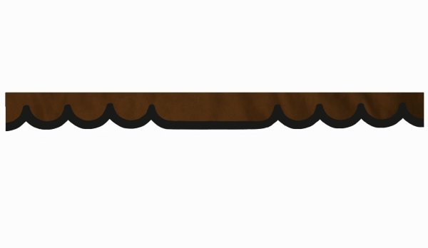 Skivbård i mockalook med kant i konstläder, dubbel bearbetning mörkbrun svart vågform 23 cm