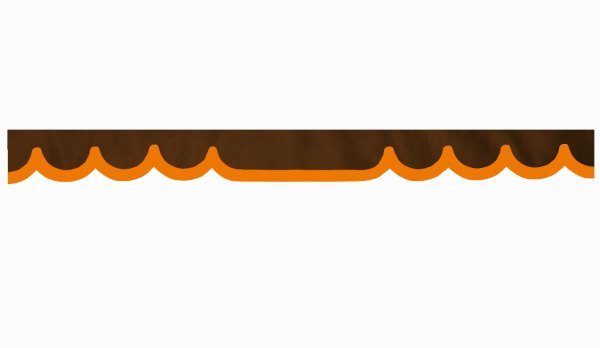 Wildlederoptik Lkw Scheibenbordüre mit Kunstlederkante, doppelt verarbeitet dunkelbraun orange Wellenform 23 cm