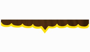 Skivbård i mockalook med kant i läderimitation, dubbelbearbetad mörkbrun gul V-form 23 cm