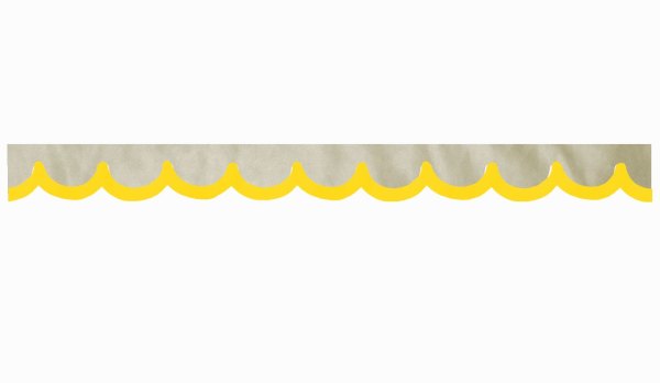 Skivbård i mockalook med kant i läderimitation, dubbelt bearbetad beige gul böjd form 23 cm