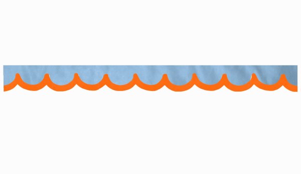 Wildlederoptik Lkw Scheibenbordüre mit Kunstlederkante, doppelt verarbeitet hellblau orange Bogenform 23 cm