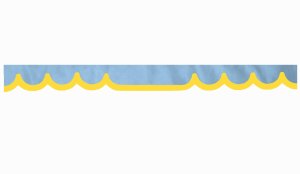 Wildlederoptik Lkw Scheibenbordüre mit Kunstlederkante, doppelt verarbeitet hellblau gelb Wellenform 23 cm